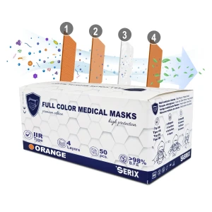 Masti Medicale (Chirurgicale), Tip IIR, 4 Straturi, Portocaliu, SERIX, 50 buc/set, 40 set/BAX