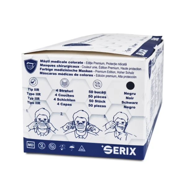 Masti Medicale (Chirurgicale), Tip IIR, 4 Straturi, Negru, SERIX, 50 buc/set, 40 set/BAX
