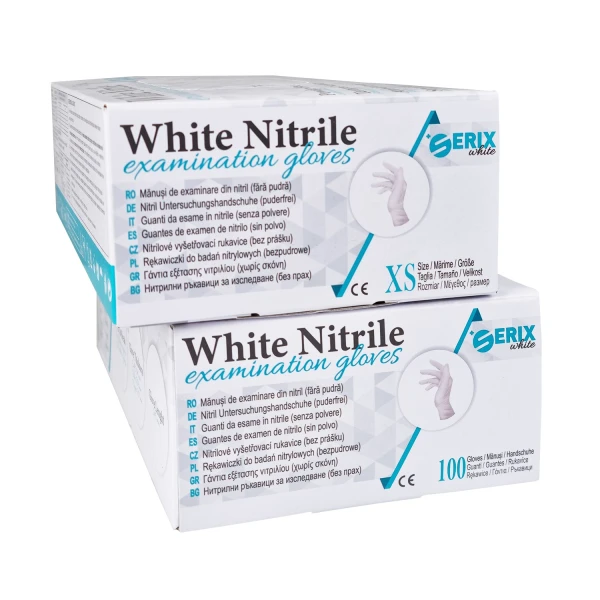 Manusi Examinare Nitrl, Albe, Nepudrate, XS, SerixDark, 100 buc/set, 10 set/BAX