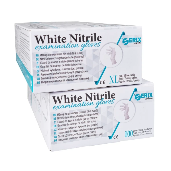 Manusi Examinare Nitrl, Albe, Nepudrate, L, SerixDark, 100 buc/set, 10 set/BAX