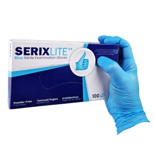 Manusi Examinare Nitril Albastre, Nepudrate, L, SerixLite, 100 buc/set, 10 set/BAX