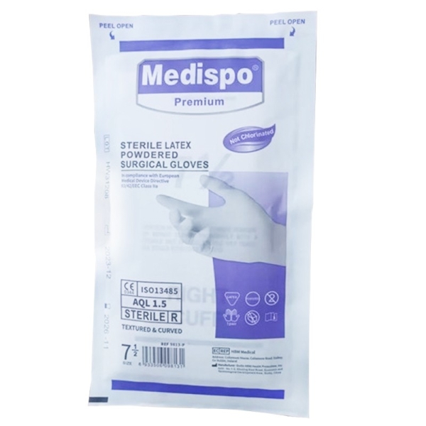 Manusi Chirurgicale Sterile Latex, Pudrate, 7.5, Medispo, 50 perechi/set, 8 set/BAX