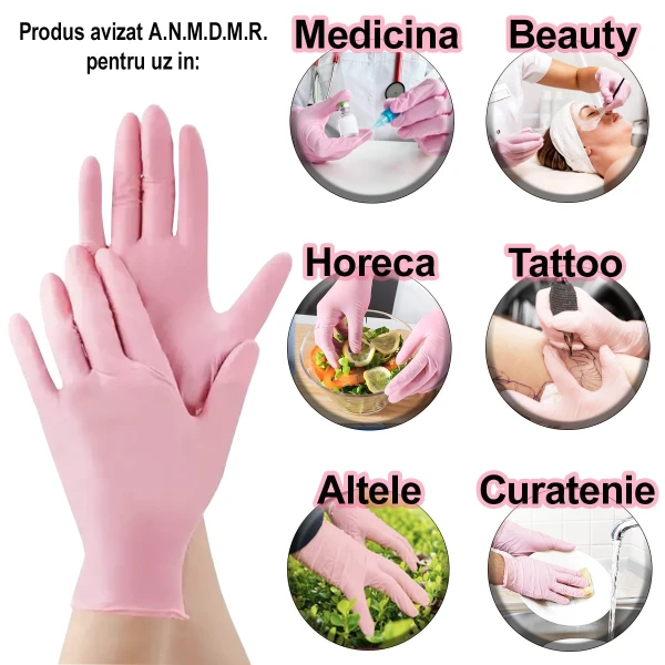Manusi Examinare Nitrl, Roz, Nepudrate, L, Serix Pink, 100 buc/set, 10 set/BAX
