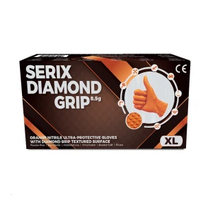 Manusi de Nitril, pentru Mecanici, Textura Diamond Grip, Grosime 3X (8.5 gr), Nepudrate, Portocalii, XL, Serix, 50 buc/set, 10 set/BAX
