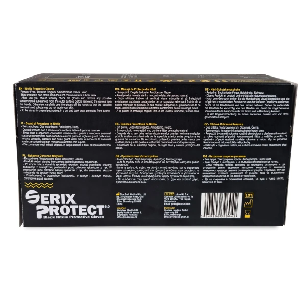 Manusi Examinare Nitril Negre, Grosime 2X (6.5 gr), Nepudrate, Negre, L, Serix Protect KF, 50 buc/set, 10 set/BAX