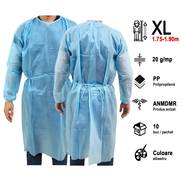 Halat Medical Vizitatori PP, 20 GR, Blue, Marime XL, Serix ZF, 10 buc/set, 20 set/BAX
