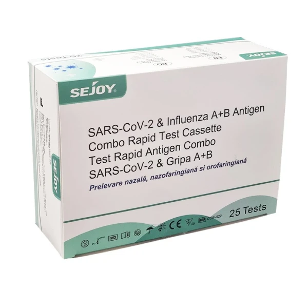 Test Rapid Antigen Combo 3-in-1, SARS-CoV-2 + GripaA + GripaB, SEJOY, 25 teste/set, 32 set/BAX