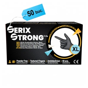 Manusi de Nitril, Grosime 1.5X (5 gr), Nepudrate, Negre, XL, Serix Strong, 50 buc/set, 20 set/BAX