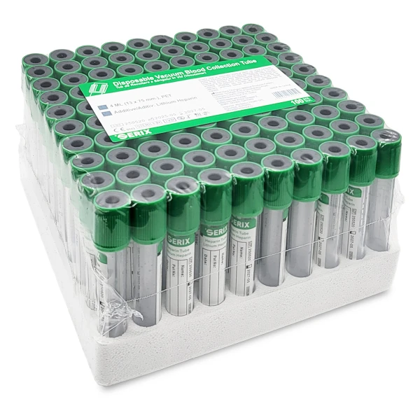 Vacutainer plasma, 4ml, Litiu Heparina, PET, Dop Verde, Serix, 100 buc/set, 12 set/BAX