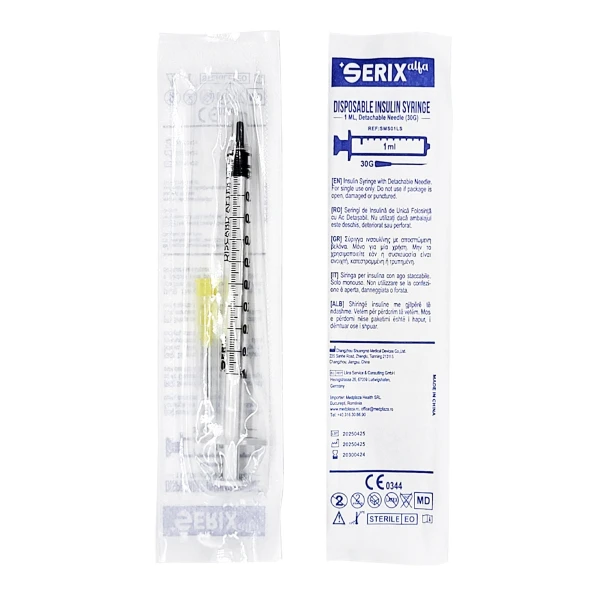 SERINGI 3P Insulina 1ML cu Ac Detasabil 30G, Serix Alfa, 100 buc/set, 32 set/BAX