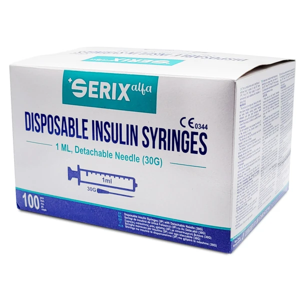 SERINGI 3P Insulina 1ML cu Ac Detasabil 30G, Serix Alfa, 100 buc/set, 32 set/BAX