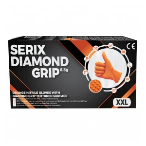 Manusi de Nitril, pentru Mecanici, Textura Diamond Grip, Grosime 3X (8.5 gr), Nepudrate, Portocalii, XXL, Serix, 50 buc/set, 10 set/BAX