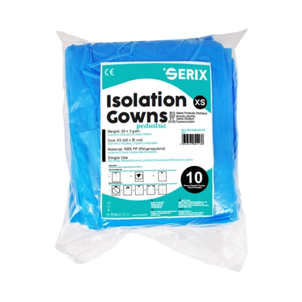 Halat Medical Vizitatori Copii HG PP, 20 GR, Blue, Marime XS, Serix, 10 buc/set, 10 set/BAX