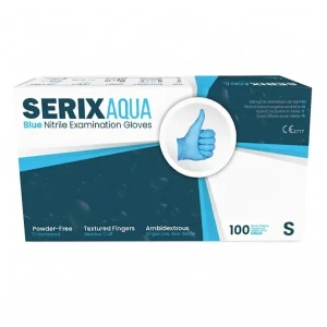 Manusi Examinare Nitril Albastre, Nepudrate, S, Serix Aqua ZF, 100 buc/set, 10 set/BAX